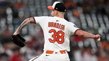 BALTIMORE, MARYLAND - AUGUST 26: Kyle Bradish #38 of the Baltimore Orioles pitches against the Boston Red Sox at Oriole Park at Camden Yards on August 26, 2025 in Baltimore, Maryland. (Photo by G Fiume/Getty Images)