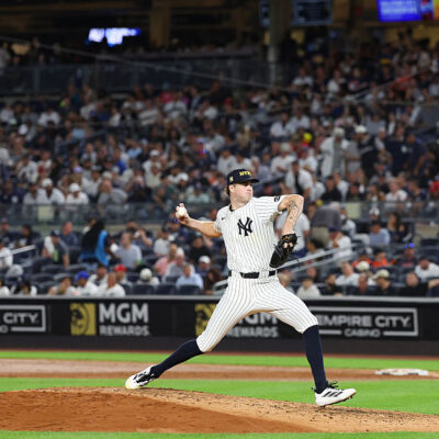 NEW YORK, NY - SEPTEMBER 11: Cam Schlittler #31 of the New York Yankees pitches during the game against the Detroit Tigers at Yankee Stadium on September 11, 2025 in New York, New York. (Photo by New York Yankees/Getty Images)