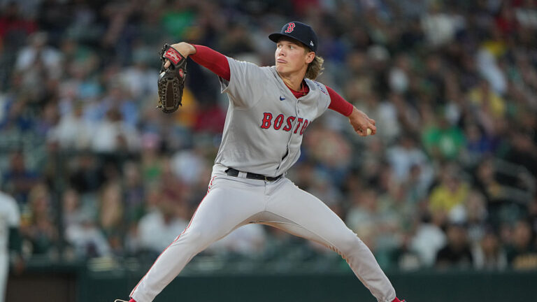 SACRAMENTO, CALIFORNIA - SEPTEMBER 09: Connelly Early #71 of the Boston Red Sox in his major league debut pitches against the Athletics in the bottom of the first inning at Sutter Health Park on September 09, 2025 in Sacramento, California. (Photo by Thearon W. Henderson/Getty Images)