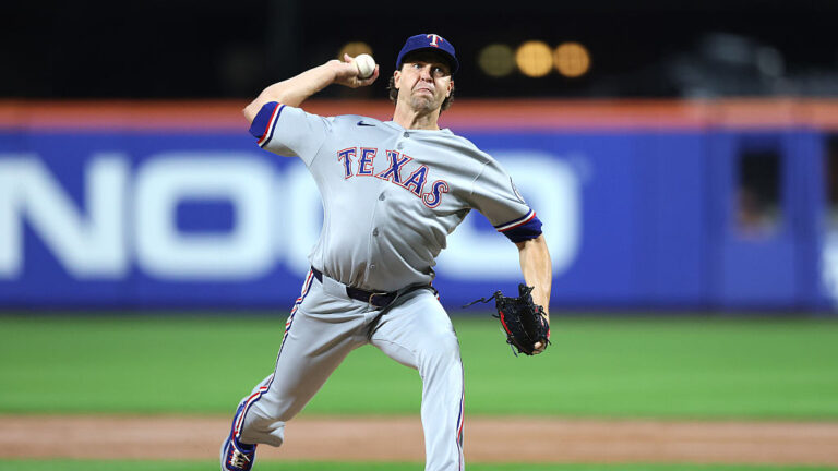 NEW YORK, NEW YORK - SEPTEMBER 12: Jacob deGrom #48 of the Texas Rangers pitches during the second inning against the New York Mets at Citi Field on September 12, 2025 in the Queens borough of New York City. (Photo by Ishika Samant/Getty Images)