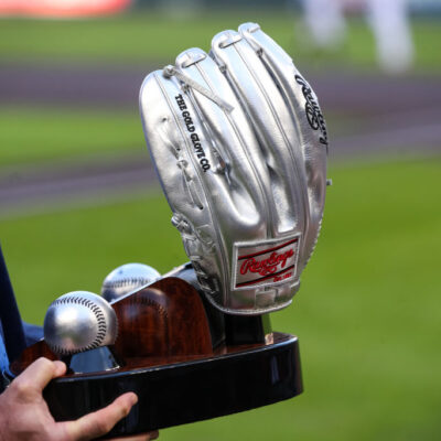 MINNEAPOLIS, MN - APRIL 11: A view of the Platinum Glove award that was given to Carlos Correa #4 of the Minnesota Twins before the start of the game at Target Field on April 11, 2022 in Minneapolis, Minnesota. The Twins defeated the Mariners 4-0. (Photo by David Berding/Getty Images)