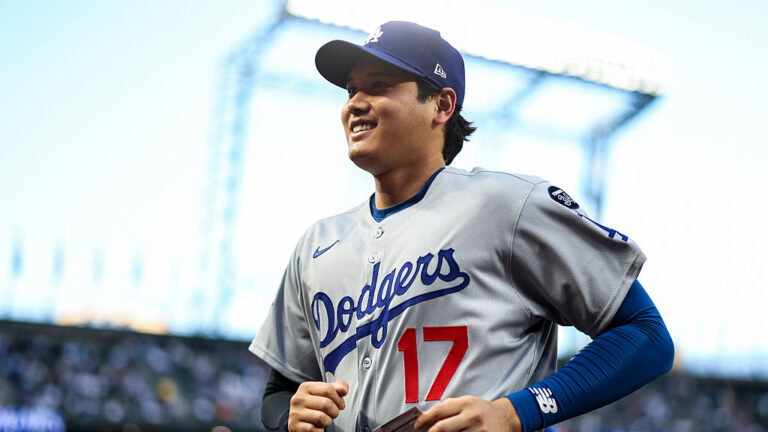 SEATTLE, WASHINGTON - SEPTEMBER 26: Shohei Ohtani #17 of the Los Angeles Dodgers warms up before the game against the Seattle Mariners at T-Mobile Park on September 26, 2025 in Seattle, Washington. (Photo by Steph Chambers/Getty Images)