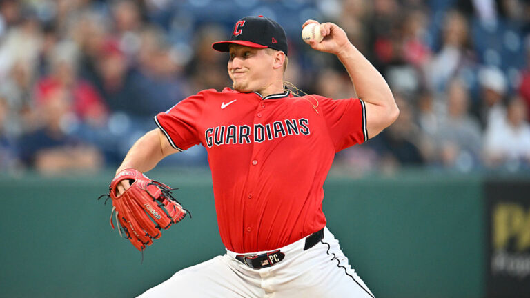 CLEVELAND, OHIO - SEPTEMBER 25: Starting pitcher Parker Messick #77 of the Cleveland Guardians pitches during the first inning against the Detroit Tigers at Progressive Field on September 25, 2025 in Cleveland, Ohio. (Photo by Jason Miller/Getty Images)