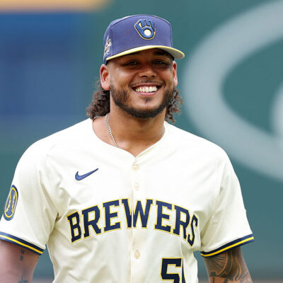 ATLANTA, GEORGIA - JULY 15: Freddy Peralta #51 of the Milwaukee Brewers walks across the field before the MLB All-Star Game at Truist Park on July 15, 2025 in Atlanta, Georgia. (Photo by Kevin C. Cox/Getty Images)