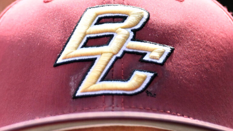 DURHAM, NORTH CAROLINA - MAY 26: A Boston College Eagles cap during the ACC Baseball Championship at Durham Bulls Athletic Park on May 26, 2023 in Durham, North Carolina. (Photo by Eakin Howard/Getty Images)