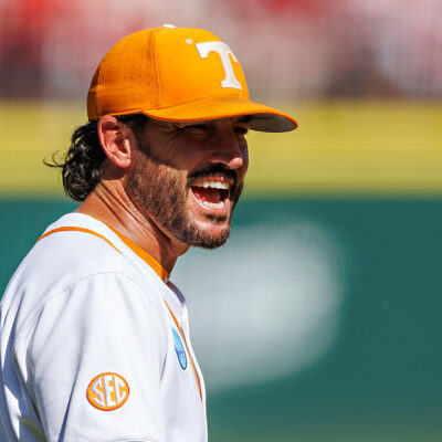 FAYETTEVILLE, ARKANSAS - JUNE 08: Head Coach Tony Vitello of the Tennessee Volunteers during a game against the Arkansas Razorbacks at Baum-Walker Stadium at George Cole Field during the NCAA Baseball Super Regional - Fayetteville on June 08, 2025 in Fayetteville, Arkansas. The Razorbacks defeated the Volunteers 11-4. (Photo by Wesley Hitt/Getty Images)