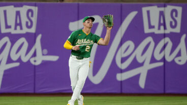 SACRAMENTO, CALIFORNIA - AUGUST 27: Tyler Soderstrom #21 of the Athletics catches a fly ball hit by Colt Keith #33 of the Detroit Tigers in the top of the fifth inning at Sutter Health Park on August 27, 2025 in Sacramento, California. (Photo by Thearon W. Henderson/Getty Images)