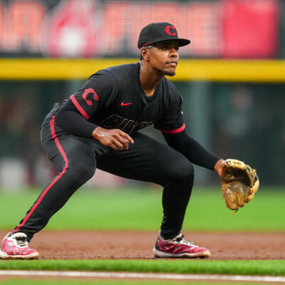 CINCINNATI, OHIO - SEPTEMBER 19: Ke'Bryan Hayes #3 of the Cincinnati Reds plays third base in the third inning against the Chicago Cubs at Great American Ball Park on September 19, 2025 in Cincinnati, Ohio. (Photo by Dylan Buell/Getty Images)