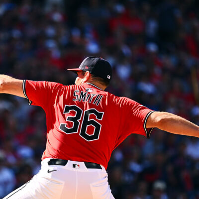 CLEVELAND, OH - SEPTEMBER 30: Cade Smith #36 of the Cleveland Guardians pitches during Game One of the American League Wild Card Series between the Detroit Tigers and the Cleveland Guardians at Progressive Field on Tuesday, September 30, 2025 in Cleveland, Ohio. (Photo by Ben Jackson/MLB Photos via Getty Images)