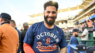 CLEVELAND, OH - OCTOBER 02: Gleyber Torres #25 of the Detroit Tigers celebrates after Game Three of the American League Wild Card Series between the Detroit Tigers and the Cleveland Guardians at Progressive Field on Thursday, October 2, 2025 in Cleveland, Ohio. (Photo by Grace Hoppel/MLB Photos via Getty Images)