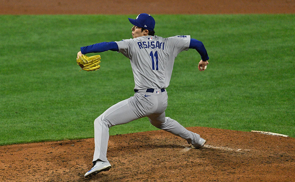 PHILADELPHIA, PA - OCTOBER 04: Los Angeles Dodgers pitcher Roki Sasaki #11 pitches the ball during the NLDS game between the Philadelphia Phillies and the Los Angeles Dodgers on October 4th, 2025 at Citizens Bank Park in Philadelphia, PA. (Photo by Terence Lewis/Icon Sportswire via Getty Images)