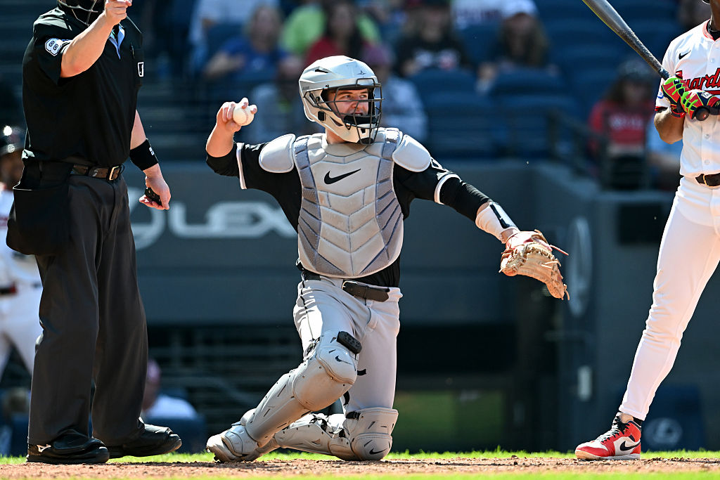 CLEVELAND, OHIO - SEPTEMBER 14: Kyle Teel #8 of the Chicago White Sox throws to the pitcher during the sixth inning against the Cleveland Guardians at Progressive Field on September 14, 2025 in Cleveland, Ohio. (Photo by Nick Cammett/Diamond Images via Getty Images)