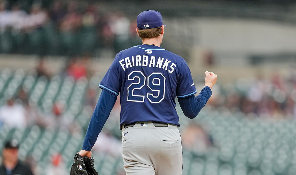 DETROIT, MICHIGAN - JULY 09: Pete Fairbanks #29 of the Tampa Bay Rays reacts after defeating the Detroit Tigers at Comerica Park on July 09, 2025 in Detroit, Michigan. (Photo by Nic Antaya/Getty Images)