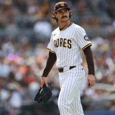 SAN DIEGO, CALIFORNIA - AUGUST 21: Dylan Cease #84 of the San Diego Padres walks to the dugout after being taken out of the game during the sixth inning of a game against the San Francisco Giants at Petco Park on August 21, 2025 in San Diego, California. (Photo by Sean M. Haffey/Getty Images)