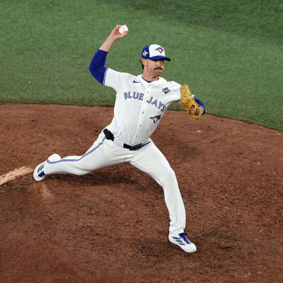 TORONTO, ONTARIO - NOVEMBER 02: Shane Bieber #57 of the Toronto Blue Jays pitches during the eleventh inning against the Los Angeles Dodgers in game seven of the 2025 World Series at Rogers Center on November 02, 2025 in Toronto, Ontario. (Photo by Patrick Smith/Getty Images)