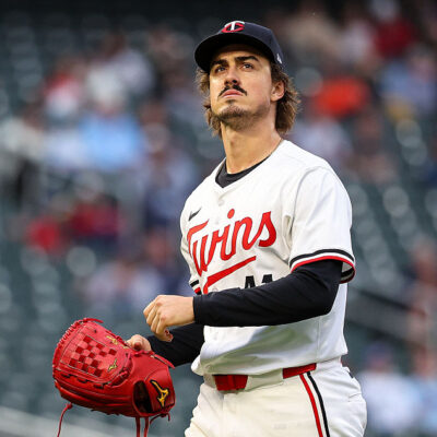 MINNEAPOLIS, MINNESOTA - JUNE 25: Joe Ryan #41 of the Minnesota Twins looks on during the fifth inning at Target Field on June 25, 2025 in Minneapolis, Minnesota. The Twins defeated the Mariners 2-0. (Photo by Matt Krohn/Getty Images)