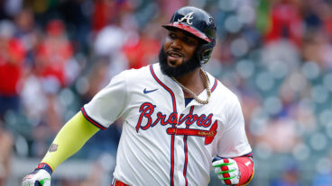 ATLANTA, GEORGIA - AUGUST 10: Marcell Ozuna #20 of the Atlanta Braves reacts after hitting a three run home run during the seventh inning against the Miami Marlins at Truist Park on August 10, 2025 in Atlanta, Georgia. (Photo by Todd Kirkland/Getty Images)