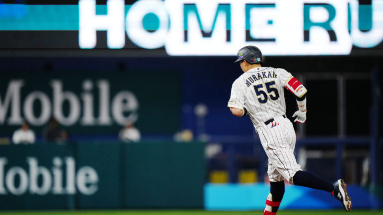 MIAMI, FL - MARCH 21: Munetaka Murakami #55 of Team Japan rounds the bases after hitting a home run in the second inning during the 2023 World Baseball Classic Championship game between Team USA and Team Japan at loanDepot Park on Tuesday, March 21, 2023 in Miami, Florida. (Photo by Daniel Shirey/WBCI/MLB Photos via Getty Images)