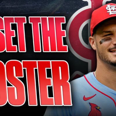 Nolan Arenado in front of a St. Louis Cardinals logo with the text "reset the roster."