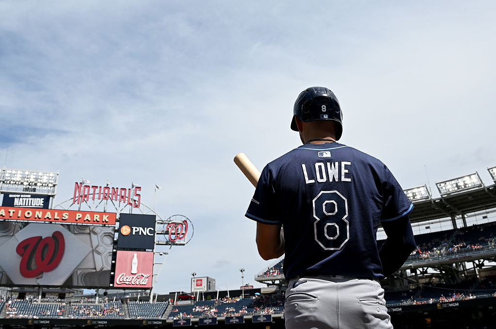 WASHINGTON, DC - AUGUST 31: Brandon Lowe #8 of the Tampa Bay Rays gets ready to bat against the Washington Nationals at Nationals Park on August 31, 2025 in Washington, DC. (Photo by G Fiume/Getty Images)