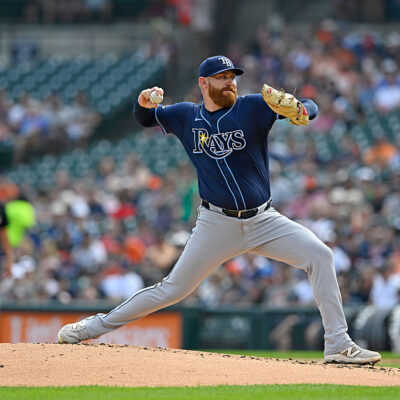 DETROIT, MICHIGAN - JULY 09, 2025: Zack Littell #52 of the Tampa Bay Rays throws a pitch during the first inning against the Detroit Tigers at Comerica Park on July 09, 2025 in Detroit, Michigan. (Photo by George Kubas/Diamond Images via Getty Images)