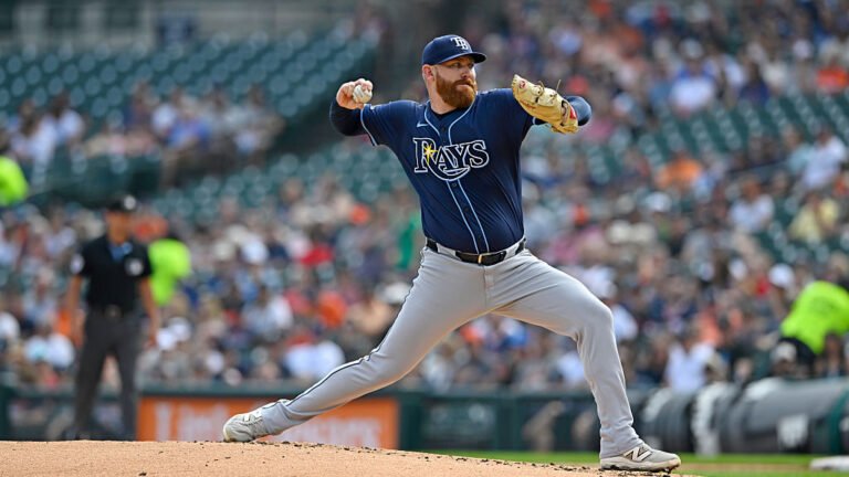 DETROIT, MICHIGAN - JULY 09, 2025: Zack Littell #52 of the Tampa Bay Rays throws a pitch during the first inning against the Detroit Tigers at Comerica Park on July 09, 2025 in Detroit, Michigan. (Photo by George Kubas/Diamond Images via Getty Images)