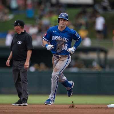 SACRAMENTO, CALIFORNIA - SEPTEMBER 28: Mike Yastrzemski #18 of the Kansas City Royals rounds the bases after hitting a solo home run in the top of the seventh inning against the Athletics at Sutter Health Park on September 28, 2025 in Sacramento, California. (Photo by Justine Willard/Athletics/Getty Images)