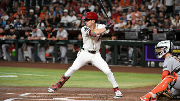 PHOENIX, ARIZONA - SEPTEMBER 15: Corbin Carroll #7 of the Arizona Diamondbacks gets ready in the batters box against the San Francisco Giants at Chase Field on September 15, 2025 in Phoenix, Arizona. (Photo by Norm Hall/Getty Images)