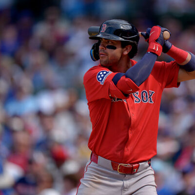 CHICAGO, ILLINOIS - JULY 18: Marcelo Mayer #39 of the Boston Red Sox bats in a game against the Chicago Cubs at Wrigley Field on July 18, 2025 in Chicago, Illinois. (Photo by Matt Dirksen/Getty Images)