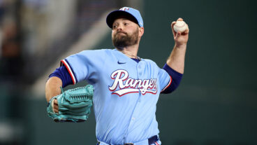 ARLINGTON, TEXAS - AUGUST 24: Danny Coulombe #54 of the Texas Rangers throws a pitch during the eighth inning against the Cleveland Guardians at Globe Life Field on August 24, 2025 in Arlington, Texas. (Photo by Tim Heitman/Getty Images)