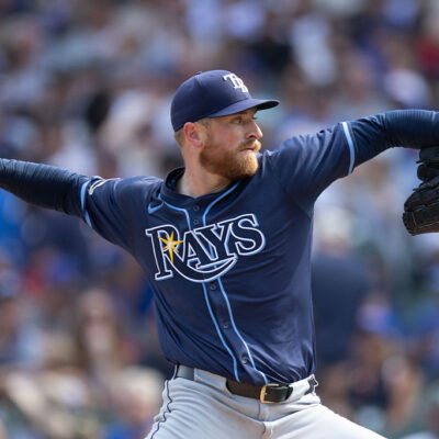 CHICAGO, ILLINOIS - SEPTEMBER 13: Drew Rasmussen #57 of the Tampa Bay Rays pitches during the second inning against the Chicago Cubs at Wrigley Field on September 13, 2025 in Chicago, Illinois. (Photo by Geoff Stellfox/Getty Images)
