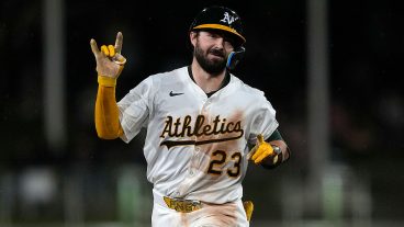SACRAMENTO, CALIFORNIA - SEPTEMBER 24: Shea Langeliers #23 of the Athletics rounds the bases on a solo home run against the Houston Astros in the bottom of the seventh inning at Sutter Health Park on September 24, 2025 in Sacramento, California. (Photo by Thearon W. Henderson/Getty Images)