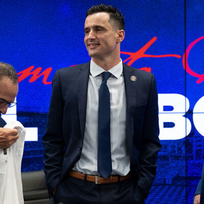The Washington Nationals formally introduce their new Washington Nationals President of Baseball Operations, Paul Toboni at Nationals Park in Washington, DC on October 01, 2025. FROM LEFT TO RIGHT, Robert Tanenbaum, Paul Toboni and Mark Lerner.