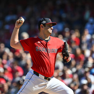 CLEVELAND, OHIO - SEPTEMBER 30: Gavin Williams #32 of the Cleveland Guardians throws a pitch during the first inning in Game One of the American League Wildcard Series against the Detroit Tigers at Progressive Field on September 30, 2025 in Cleveland, Ohio. (Photo by Nick Cammett/Diamond Images via Getty Images)