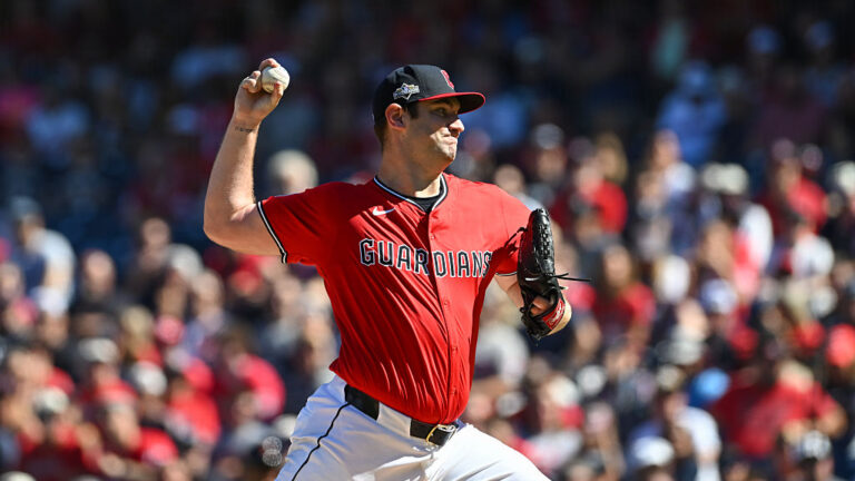 CLEVELAND, OHIO - SEPTEMBER 30: Gavin Williams #32 of the Cleveland Guardians throws a pitch during the first inning in Game One of the American League Wildcard Series against the Detroit Tigers at Progressive Field on September 30, 2025 in Cleveland, Ohio. (Photo by Nick Cammett/Diamond Images via Getty Images)