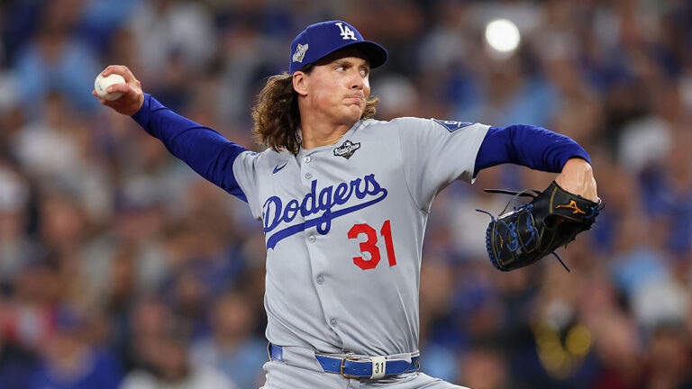 TORONTO, ONTARIO - NOVEMBER 01: Tyler Glasnow #31 of the Los Angeles Dodgers pitches against the Toronto Blue Jays during the fourth inning in game seven of the 2025 World Series at Rogers Center on November 01, 2025 in Toronto, Ontario. (Photo by Gregory Shamus/Getty Images)