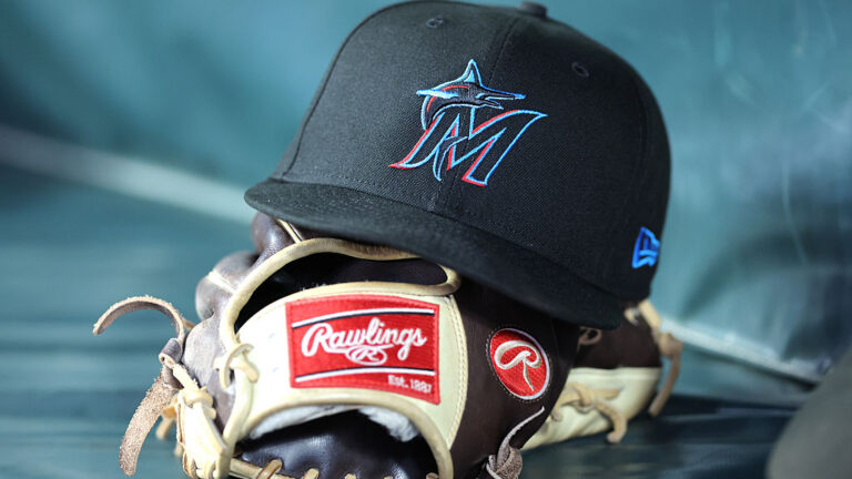 ATLANTA, GA - AUGUST 08: The Miami Marlins baseball cap sits in the dugout during the MLB game between the Miami Marlins and the Atlanta Braves on August 08, 2025 at TRUIST Park in Atlanta, GA. (Photo by Jeff Robinson/Icon Sportswire via Getty Images)