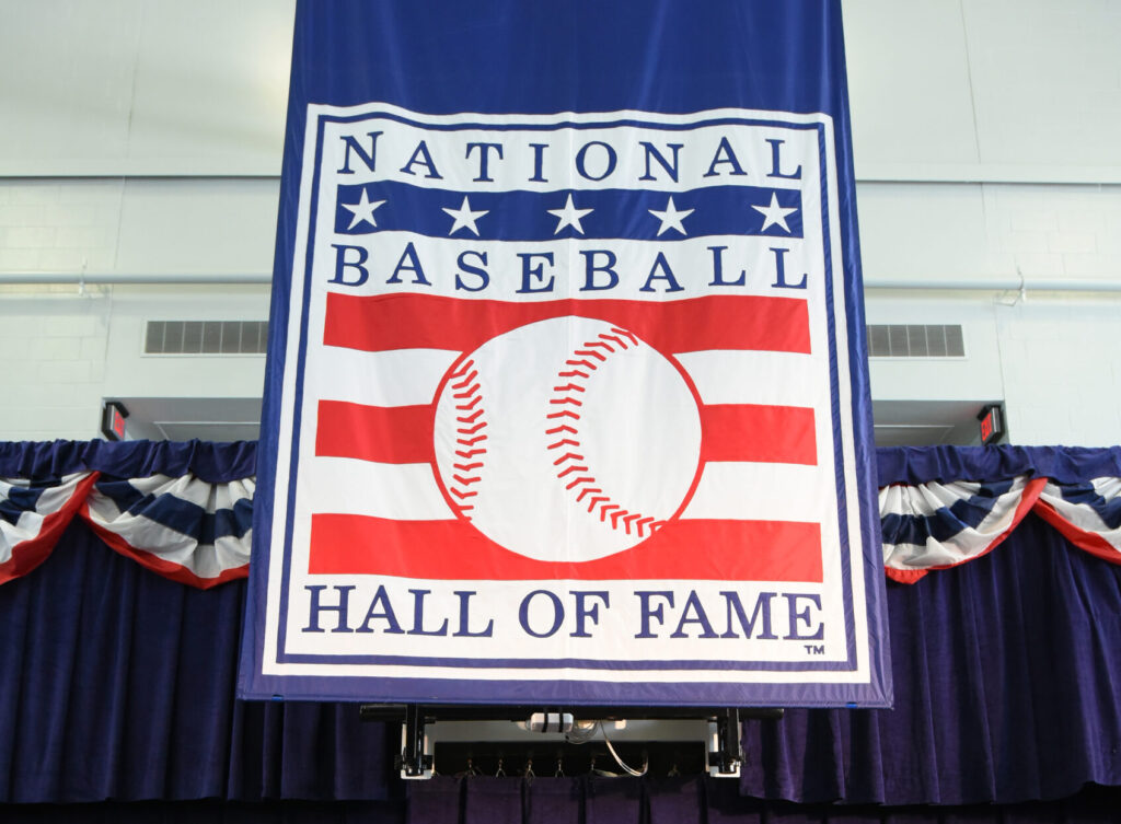 COOPERSTOWN, NY - JULY 28: A general view of the stage set up during the Hall of Fame media availability at the Clark Sports Center on July 28, 2018 in Cooperstown, New York. (Photo by Mark Cunningham/MLB Photos via Getty Images)