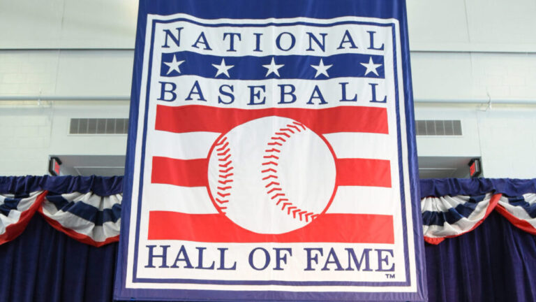 COOPERSTOWN, NY - JULY 28: A general view of the stage set up during the Hall of Fame media availability at the Clark Sports Center on July 28, 2018 in Cooperstown, New York. (Photo by Mark Cunningham/MLB Photos via Getty Images)