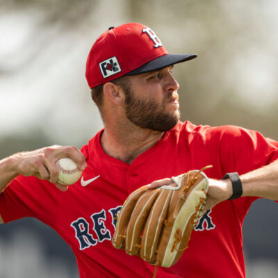 FORT MYERS, FLORIDA - FEBRUARY 13: Kutter Crawford #50 of the Boston Red Sox throws during a Spring Training workout at JetBlue Park at Fenway South in Fort Myers, Florida on February 13, 2025. (Photo by Maddie Malhotra/Boston Red Sox/Getty Images)