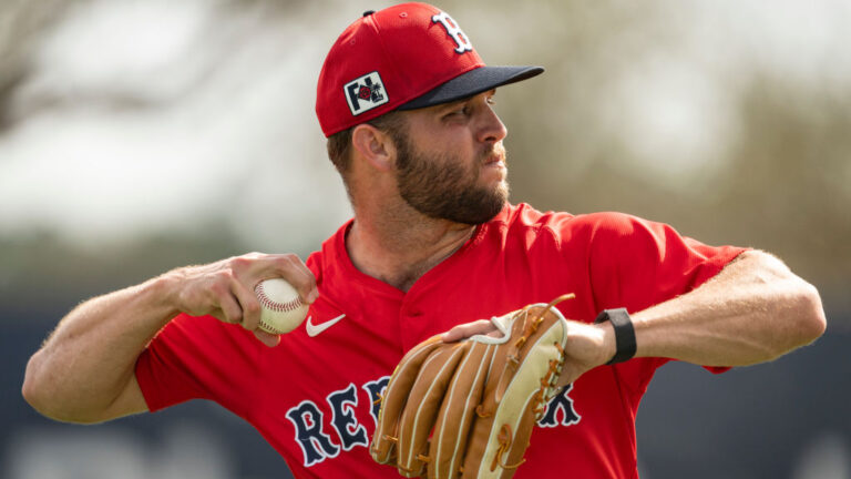 FORT MYERS, FLORIDA - FEBRUARY 13: Kutter Crawford #50 of the Boston Red Sox throws during a Spring Training workout at JetBlue Park at Fenway South in Fort Myers, Florida on February 13, 2025. (Photo by Maddie Malhotra/Boston Red Sox/Getty Images)