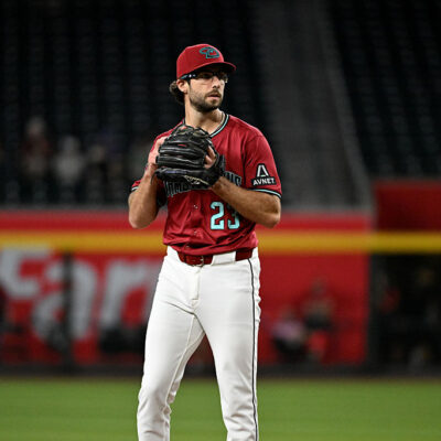 PHOENIX, ARIZONA - SEPTEMBER 03: Zac Gallen #23 of the Arizona Diamondbacks delivers a pitch against the Texas Rangers at Chase Field on September 03, 2025 in Phoenix, Arizona. (Photo by Norm Hall/Getty Images)