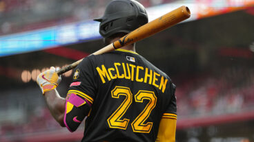 CINCINNATI, OHIO - SEPTEMBER 24: Andrew McCutchen #22 of the Pittsburgh Pirates warms up during a baseball game against the Cincinnati Reds at Great American Ball Park on September 24, 2025 in Cincinnati, Ohio. (Photo by Jeff Dean/Getty Images)
