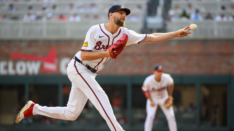ATLANTA, GEORGIA - SEPTEMBER 28: Chris Sale #51 of the Atlanta Braves pitches in the sixth inning of a game against the Pittsburgh Pirates at Truist Park on September 28, 2025 in Atlanta, Georgia. (Photo by Edward M. Pio Roda/Getty Images)