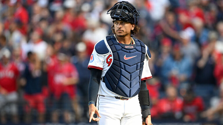 CLEVELAND, OHIO - OCTOBER 02: Bo Naylor #23 of the Cleveland Guardians walks off the field during the third inning in Game Three of the American League Wildcard Series against the Detroit Tigers at Progressive Field on October 02, 2025 in Cleveland, Ohio. (Photo by Nick Cammett/Diamond Images via Getty Images)