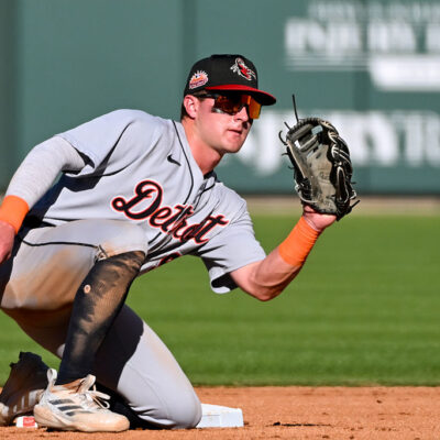 MESA, AZ - NOVEMBER 04: Kevin McGonigle #9 of the Scottsdale Scorpions catches the ball during the game between the Scottsdale Scorpions and the Mesa Solar Sox at Sloan Park on Tuesday, November 4, 2025 in Mesa, Arizona. (Photo by Norm Hall/MLB Photos via Getty Images)