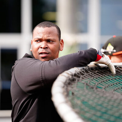 SCOTTSDALE, ARIZONA - FEBRUARY 11: Rafael Devers #16 of the San Francisco Giants watches batting practice during Spring Training at Scottsdale Stadium on February 11, 2026 in Scottsdale, Arizona. (Photo by Suzanna Mitchell/San Francisco Giants/Getty Images)