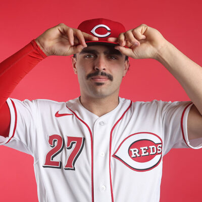 GOODYEAR, ARIZONA - FEBRUARY 17: Sal Stewart #27 of the Cincinnati Reds poses for a portrait during photo day at the Cincinnati Reds Player Development Complex on February 17, 2026 in Goodyear, Arizona. (Photo by Jeremy Chen/Getty Images)