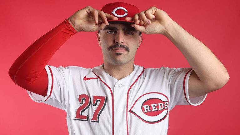 GOODYEAR, ARIZONA - FEBRUARY 17: Sal Stewart #27 of the Cincinnati Reds poses for a portrait during photo day at the Cincinnati Reds Player Development Complex on February 17, 2026 in Goodyear, Arizona. (Photo by Jeremy Chen/Getty Images)