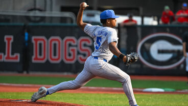 ATHENS, GA - MAY 31: Duke pitcher Kyle Johnson (5) the NCAA Division I regional baseball game between the Duke Blue Devils and the Georgia Bulldogs on May 31, 2025, at Foley Field in Athens, Ga. (Photo by John Adams/Icon Sportswire via Getty Images)